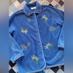 Vintage 90s Cottagecore Embroidered Fleece Jacket, Size Large